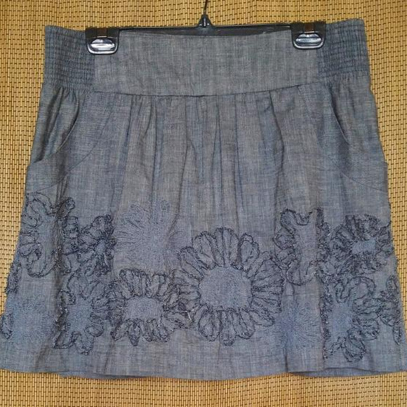 Denim Skirt with Elastic Waistband and Gathers - Picture 1 of 3